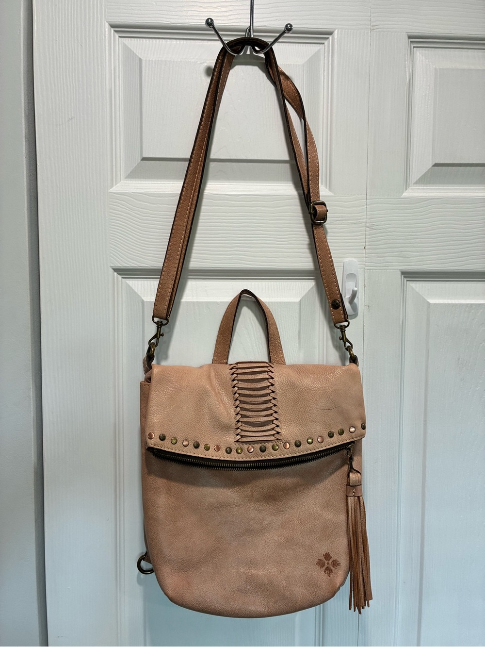 Patricia Nash Blush Tan Leather Convertible Bag with Tassel - Picture 10 of 12